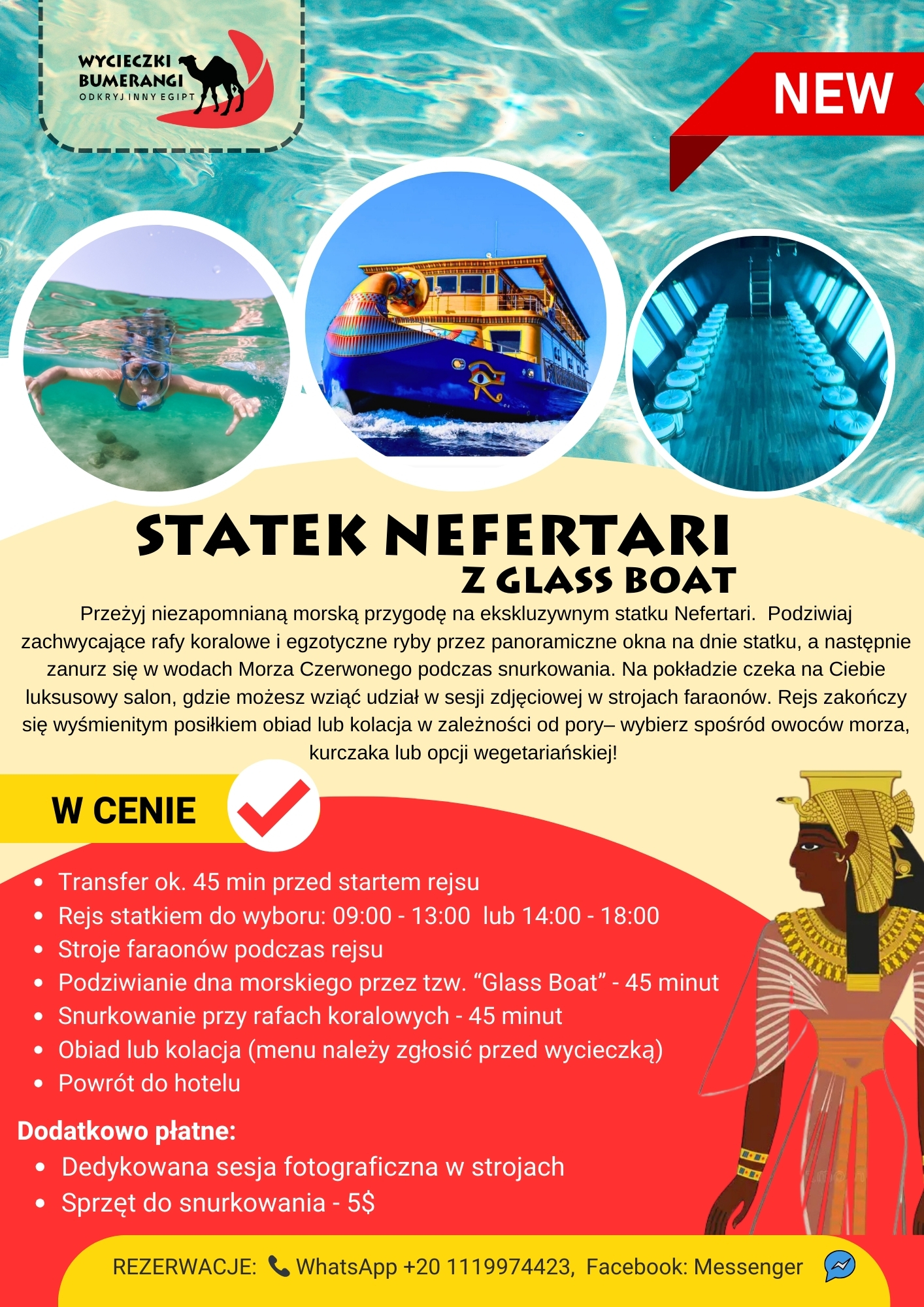statek Nefertari z glass boat
